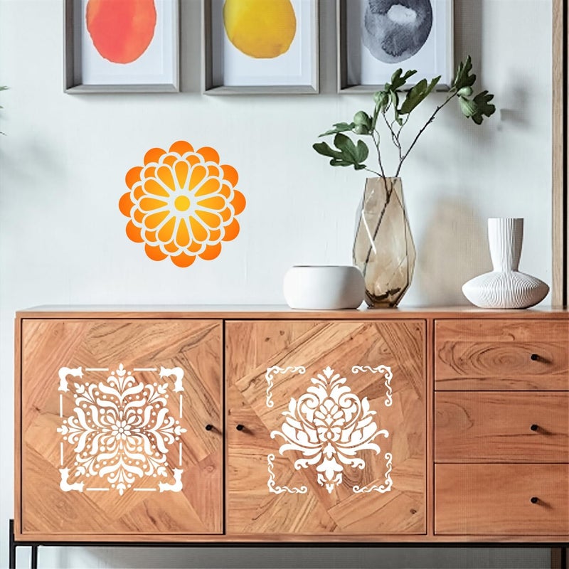 Resflyar 16 PCS Reusable Stencils, Mandala Stencils Mandala Dot Painting Templates Stencil for Painting DIY Art Scrapbook Fabric Furniture on Wood Floor Wall Tile, 6 x 6 Inch - Image 5